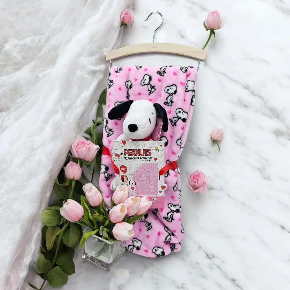 Nwt Peanuts Snoopy Valentine's Day Pet blanket and Squeak toy in Pink and white - Picture 1 of 13